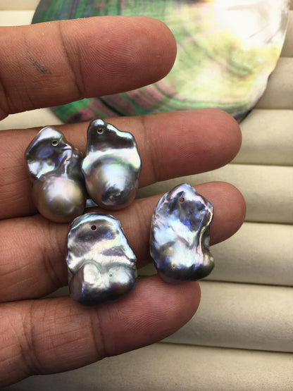 2 pairs AA+ 13-17mm Grray Flameball Pearl Pairs - large Baroque freshwater pearl pairs- 1.0 top side hole, FL15-3A-8-45