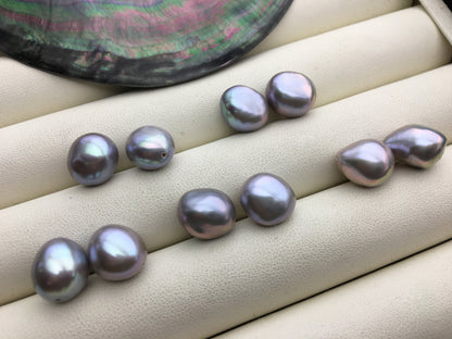 2 pairs AAA/AA+ 11mm big Gray Nugget Freshwater Pearl White loose Beads Pair,no hole,ZS-103-37-32