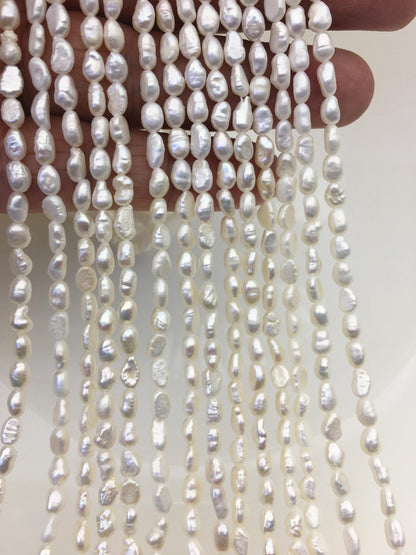 3 strands AA 4-4.5mm Tiny white nugget freshwater pearls,irregular nugget freshwater pearl strand,cheap price,pearl factory china,LM4-2A-2