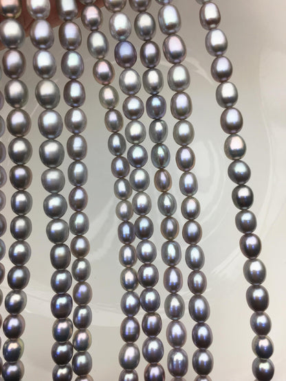 AAA+ 6.8-7.5mm*7.5-9mm gray oval freshwater pearls,Cultured white freshwater pearls beads,pearl necklace,pearl wholesale,LR7-T4