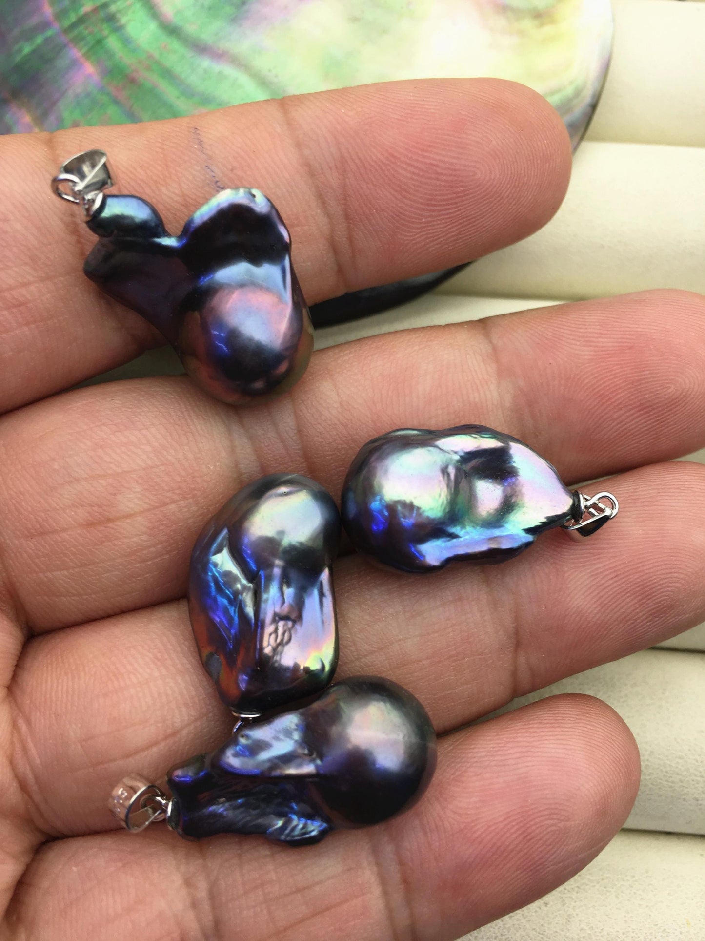 2pcs AAA12-15mm black rainbow baroque pearl pendant necklace,S925 Sterling silver pendant,NC1-008-3