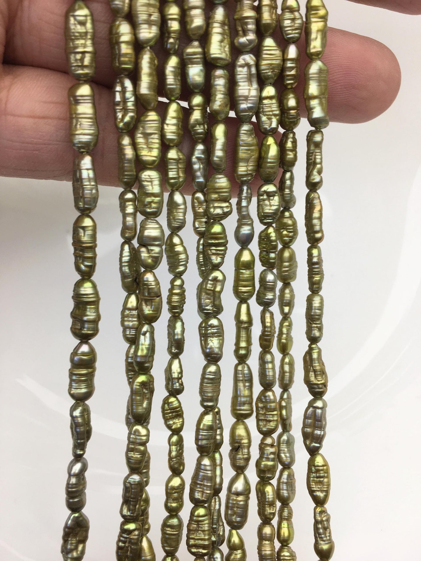 AA 4-5mm green brown toothpick Biwa Pearl Necklace,Genuine Fresh Water Pearl,Wedding Necklace,Mothers Day,ZS-80-10-20