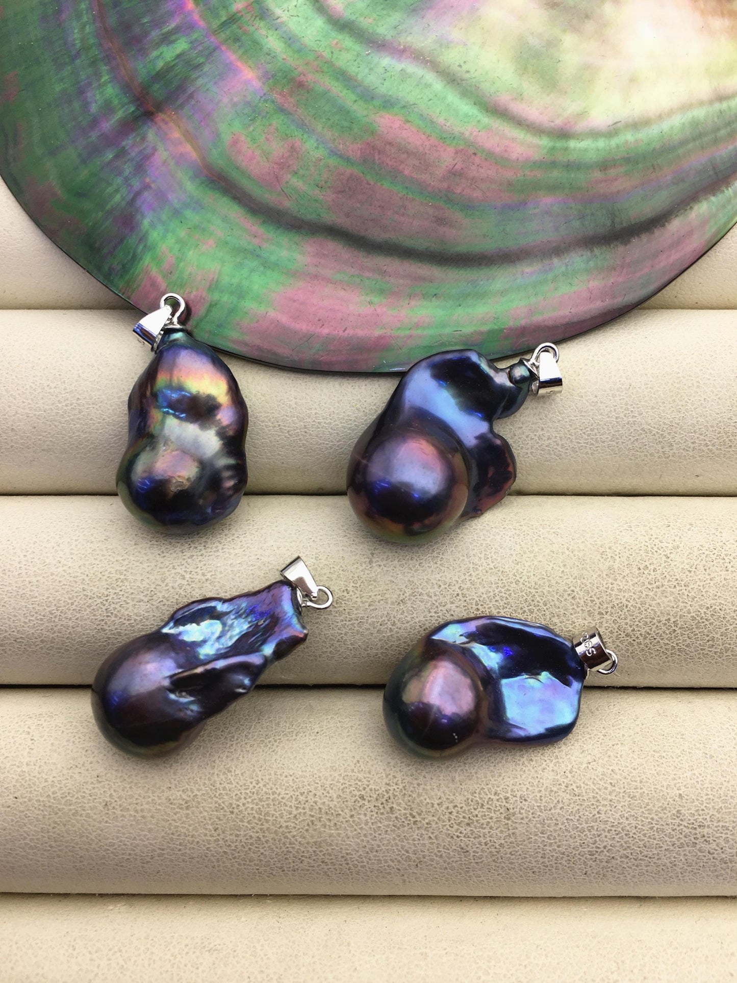 2pcs AAA12-15mm black rainbow baroque pearl pendant necklace,S925 Sterling silver pendant,NC1-008-3