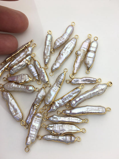 10pcs AA+ 5-8mm white biwa Pearl connector with Gold Electroplated Edge for make Earrings bracelet necklace,EDG-015