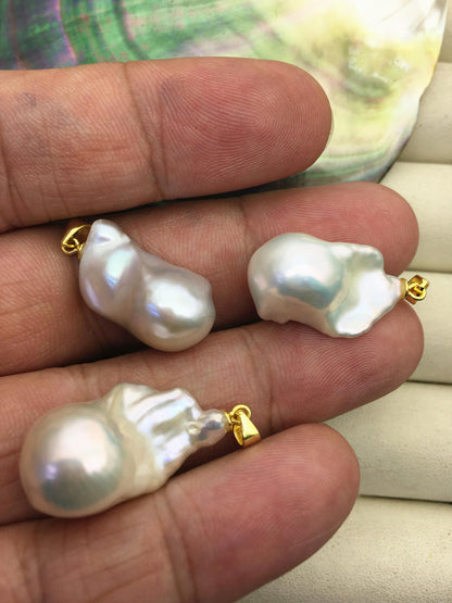 3pcs AAA 12-15mm White baroque pearl pendant necklace,Gold S925 Sterling silver pendant,NC1-041-18