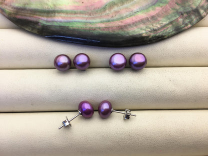 AAA 8-9mm Purple Pearl Stud Earrings, pearl earrings,S925 Sterling Silver,Wedding,classic pearl studs,SE1-009
