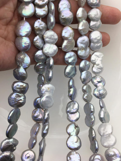 16'' AA+ 12-15mm Gray Big Coin freshwater pearls,diy bead,flat round pearl bead,COIN12-2A-2-5