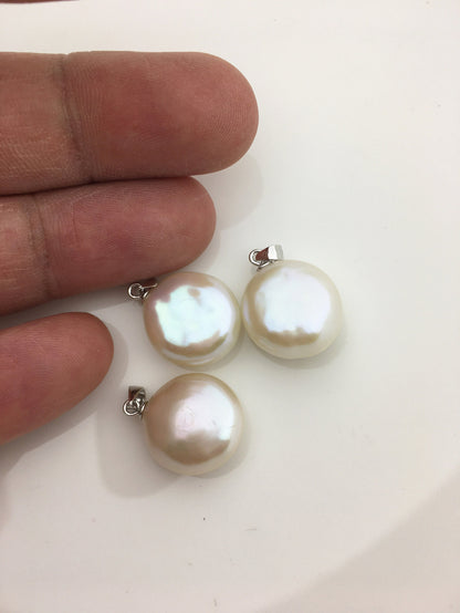 2pcs AAA 14-15mm White Thick Drop Coin pearl pendant,NC1-025
