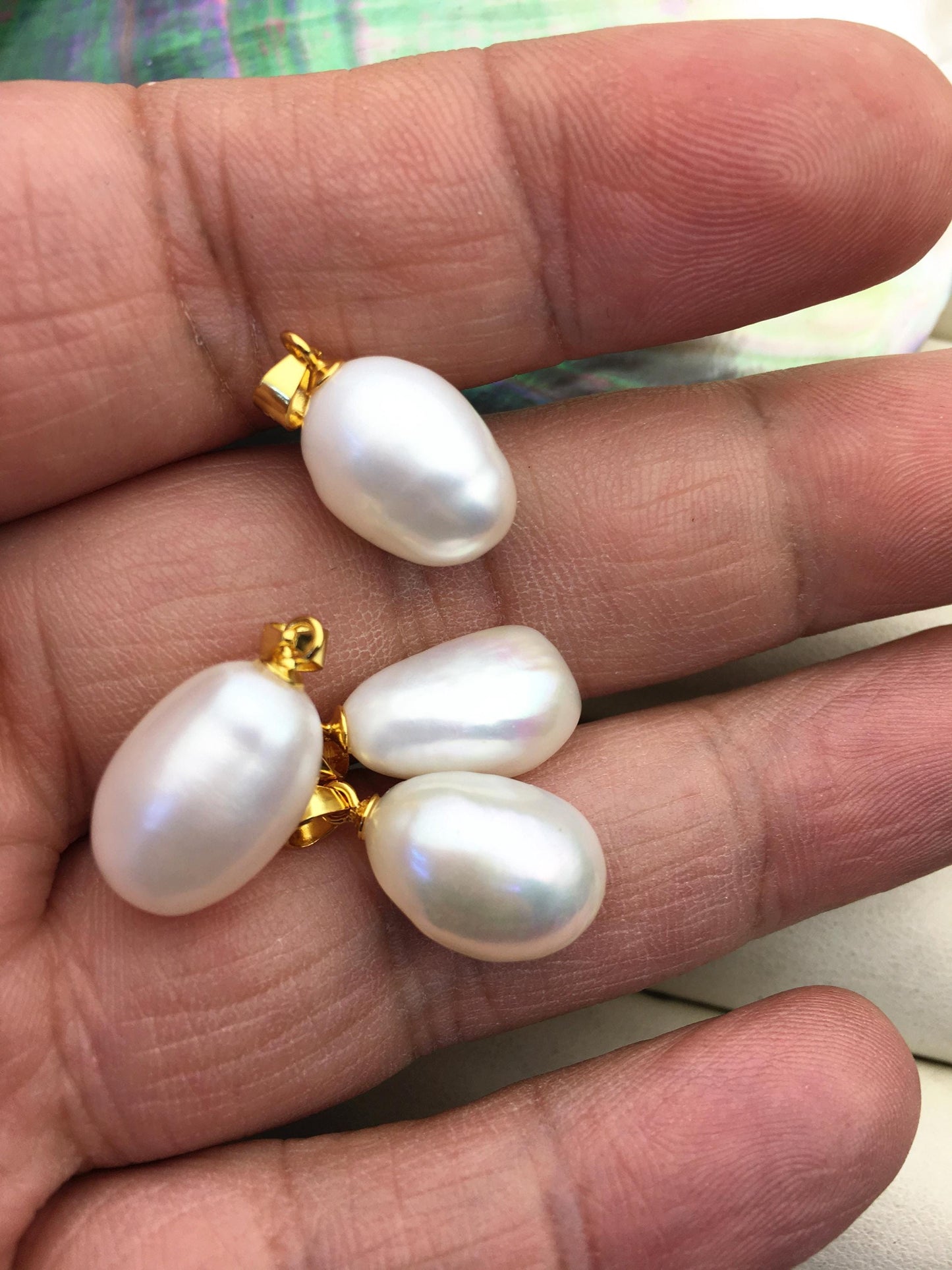 2pcs AAA 10.3-11.3mm White nugget rice pearl pendant , NC1-T6