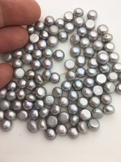 50pcs AA+ 7-8mm gray button round freshwater pearls,0.7mm through hole,LM7-T1