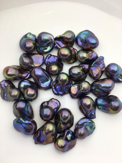 5pcs AAA 12-16mm baroque Black rainbow color Flame ball Pearl - top half hole,FL15-T4-29