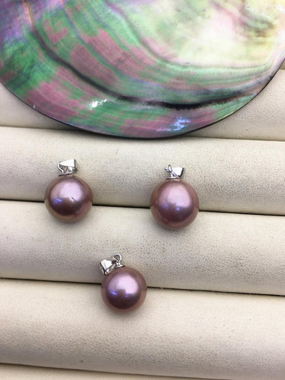 1pc AAA 11-12mm purple round freshwater pearl pendant,- NC1-044