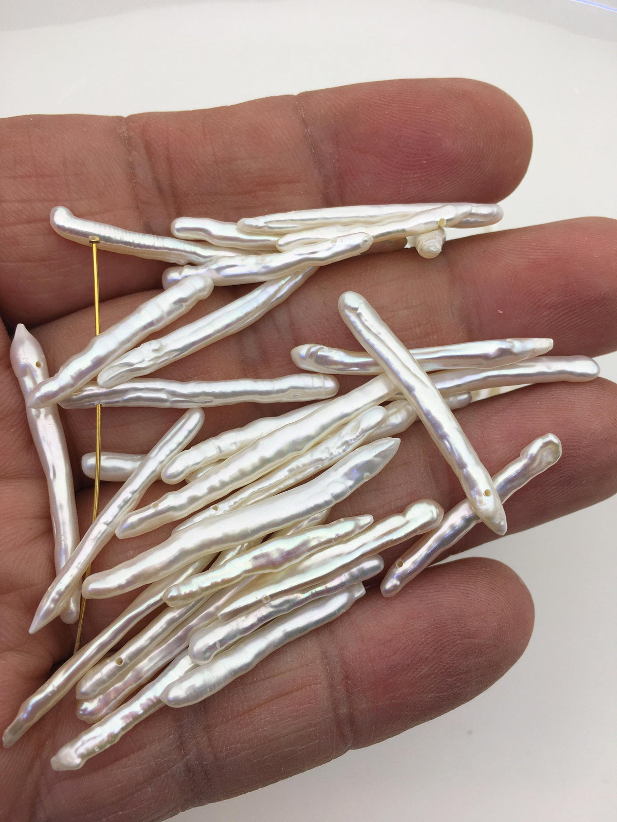 20pcs AAA 2.5-4x25-35mm Long White Toothpick pearls,0.8mm top side hole,ZS-80-3