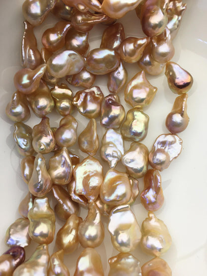 15.5'' AAA 14-18mm natural champagne flame ball pearl,FL15-3A-7-4