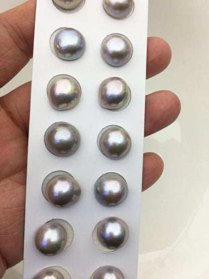 2 pairs AAA 13-14mm Gray Baroque Mabe Pearl Pair,no hole,Half Ball Button Round Shape,MB-T40