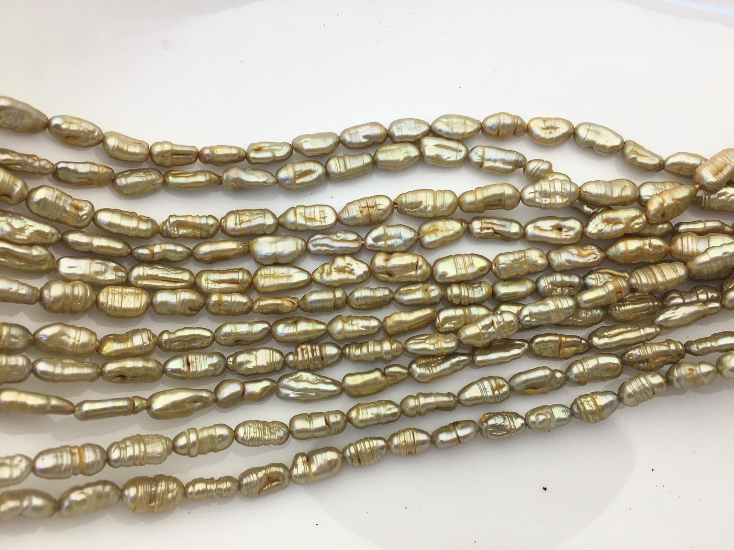 AA 5-6mm brown yellow toothpick Biwa Pearl Necklace,Genuine Fresh Water Pearl,Wedding Necklace,Mothers Day,ZS-80-10-19