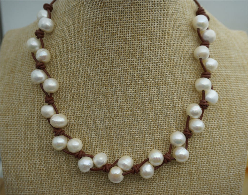 large pearl necklace,Freshwater pearl and leather necklace,Baroque Freshwater Pearl Drop Necklace,Baroque pearl necklace,Le1-017
