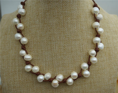 large pearl necklace,Freshwater pearl and leather necklace,Baroque Freshwater Pearl Drop Necklace,Baroque pearl necklace,Le1-017