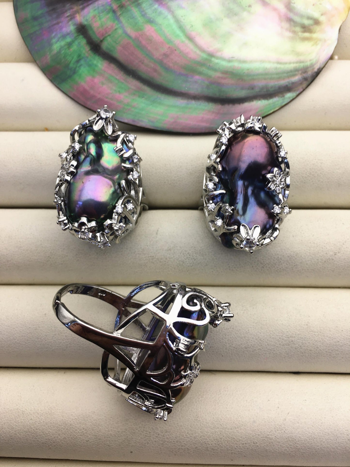 AAA black Baroque Pearl rings,affordable engagement rings,pearl wedding rings,promise rings for her,R1-063