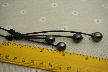 30% OFF,Tahitian pearl neklace,Pearl and Leather Lariat Necklace,Light Brwon Leather Pearl necklace,Sea pearl,Black pearl necklace,Le11-006
