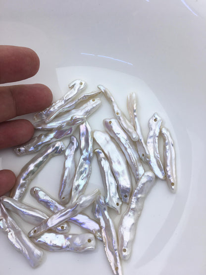 10pcs AAA/AA+ 7-11mm white long biwa keshi Freshwater Pearls, 2.2mm large hole,ZS-80-1-34
