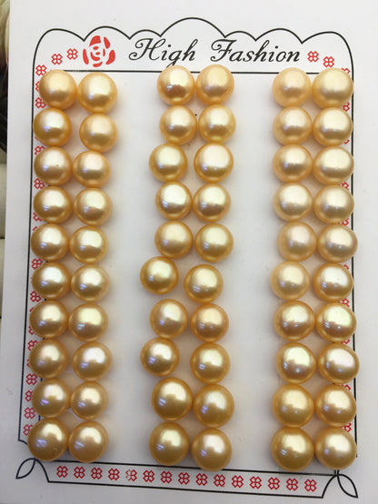 30pairs AAA 8-8.5mm yellow orange button round freshwater pearls pairs,half drill pearl,BTN8-T1
