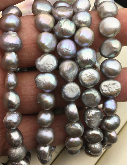 2pcs 7'' 8mm gray rainbow nugget Freshwater pearl Elastic string Bracelet,baroque pearl bracelet,B8-051