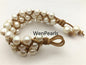 Three rows pearl bracelet,Leather Pearls Bracelet, Handmade Cuff,White Pearls on Brown Leather,Black leather bracelet,Le7-076
