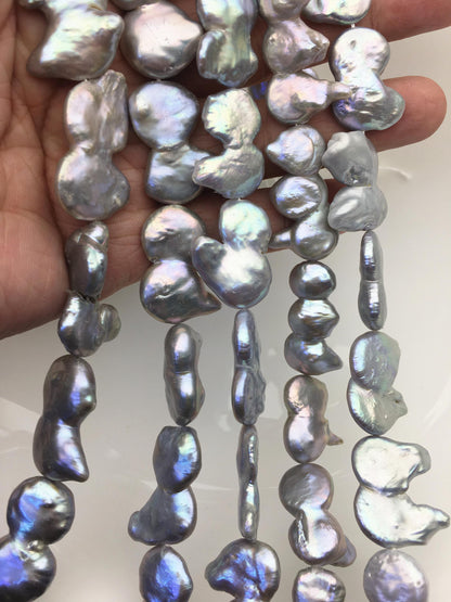 16'' AA+ 12-15mm Gray Big Coin freshwater pearls,diy bead,flat round pearl bead,COIN12-2A-2-7