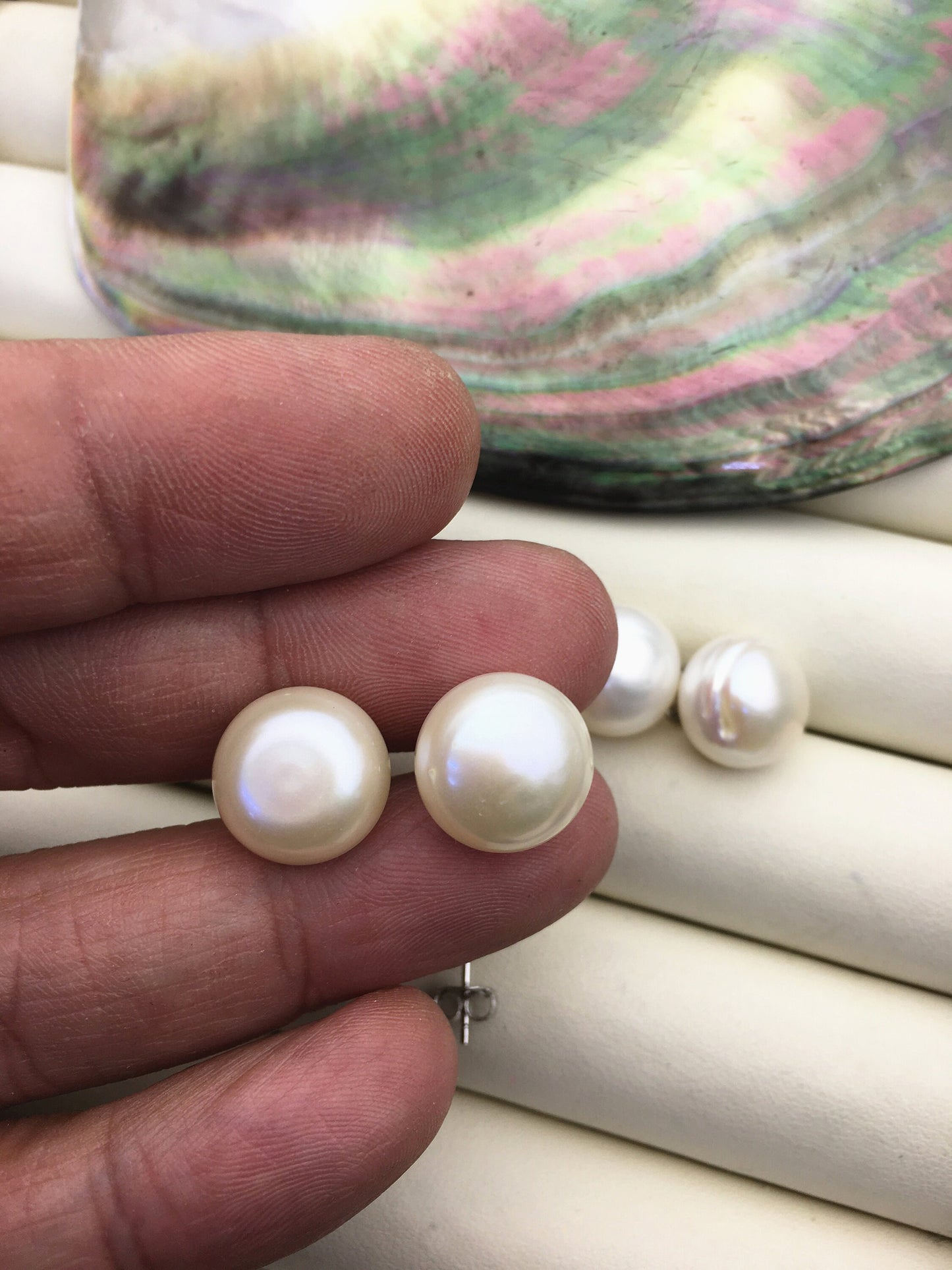 2 pairs AA 12-13mm white button round Pearl Stud Earrings,SE1-069-24
