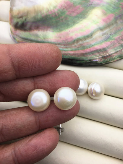2 pairs AA 12-13mm white button round Pearl Stud Earrings,SE1-069-24