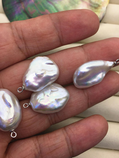 2pcs AA+ 16-18mm White Drop Coin Baroque pearl pendant,NC1-T5