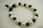 11mm big pearl bracelet,Leather Pearls Bracelet, Handmade Cuff,White Pearls on Brown Leather,Black leather bracelet,Le7-031