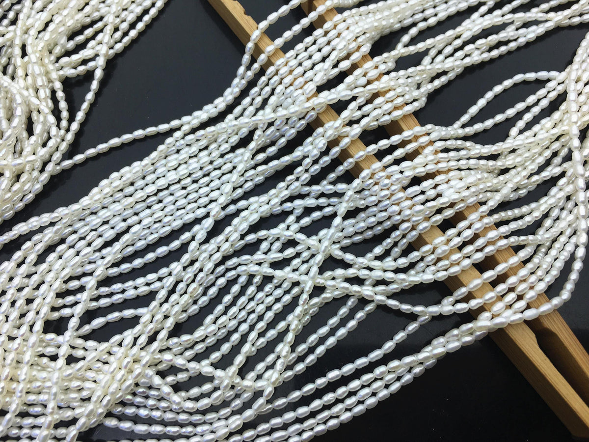 AAA 2-2.2x3-4mm white rice pearls,genuine pearl,Cultured pearl,diy pearl beads,LR2-3A-27
