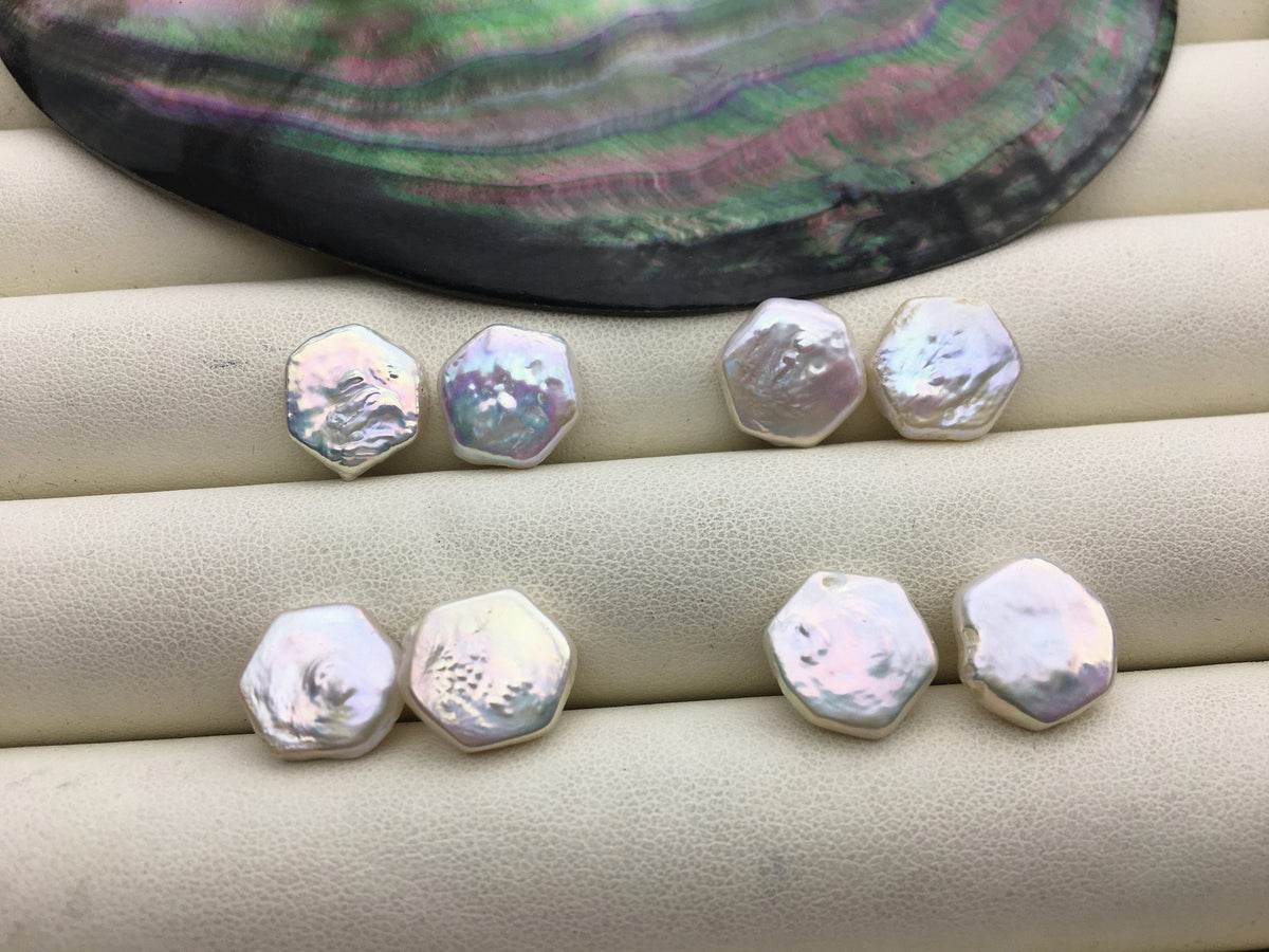 1 pair AA+ 11-12mm White pentagon Freshwater Pearl White loose Beads Pair,wholesale,ZS-103-37-30