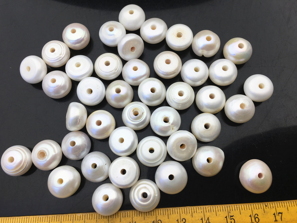 20pcs Very Big AA 13-14mm white button freshwater pearls,2.2mm large hole,Rondelle pearl Beads,pearls for leather,SM13-2A-6