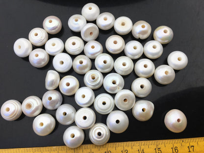 20pcs Very Big AA 13-14mm white button freshwater pearls,2.2mm large hole,Rondelle pearl Beads,pearls for leather,SM13-2A-6