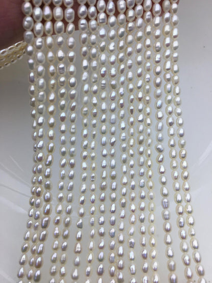 AAA- 3-3.5x4-5.5mm white rice pearls,full strand,oval loose pearl beads,diy pearl,genuine pearl,Cultured pearl,diy pearl beads,LR3-2A-1
