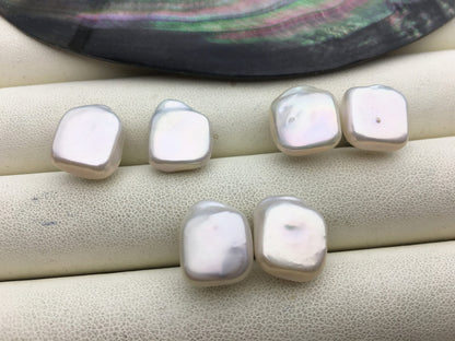 AAA 11-12mm white Square baroque Pearl Stud Earrings,freshwater pearl earrings,Wedding,classic pearl studs,SE3-163