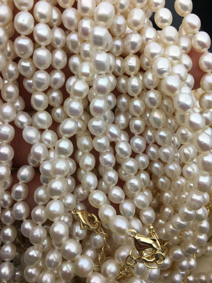 17.5+2'' AAA 5.5-6mm rice freshwater Pearl necklace,genuine freshwater Pearl necklace,Natural Pearl Necklace,NPN1-154