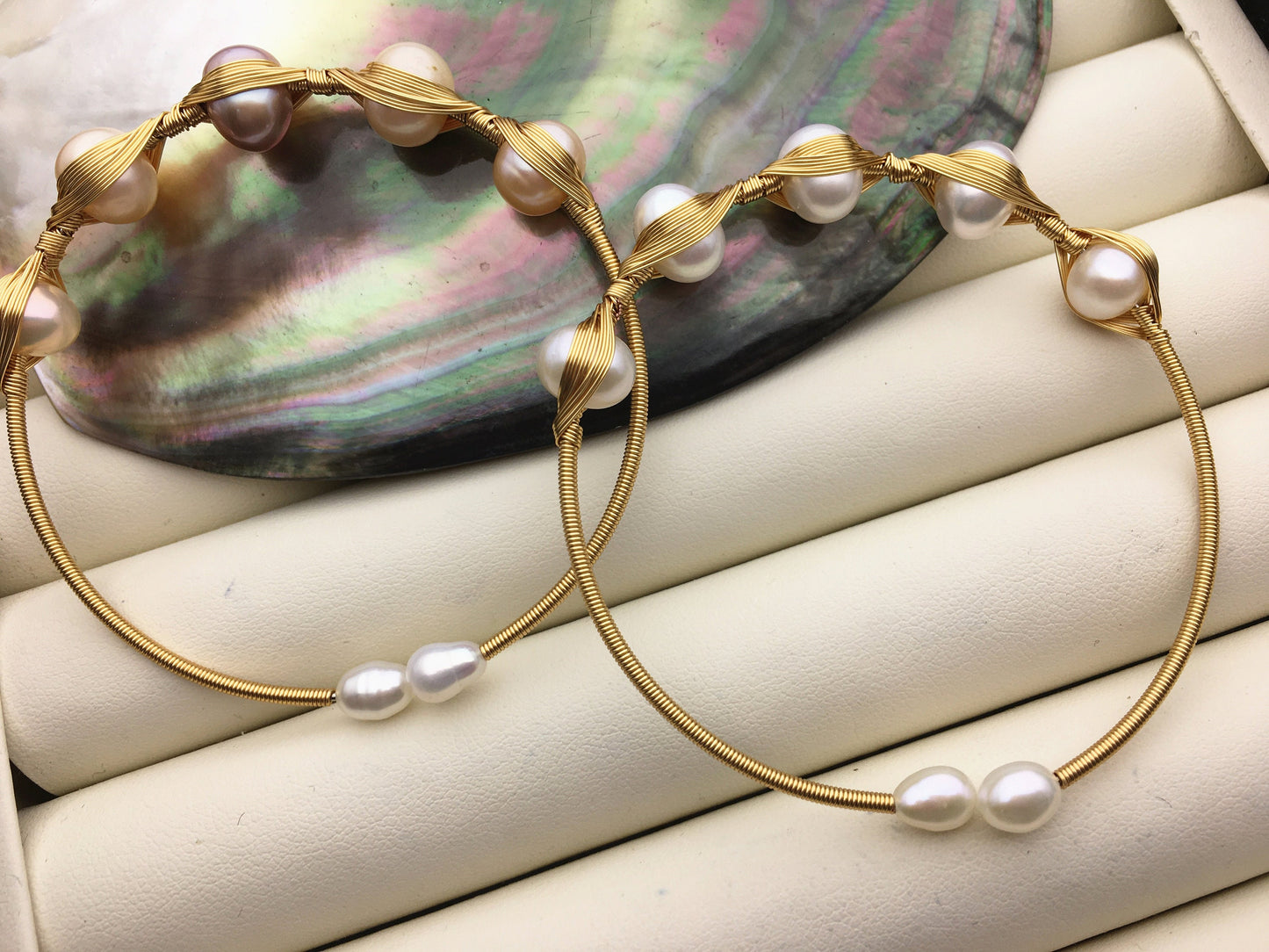 7'' AAA misc color/white color pearl handmade bangle bracelet, B8-055-6