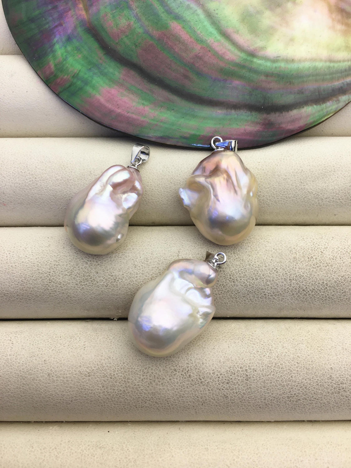 2pcs AAA 12-16mm natural color rainbow baroque pearl pendant necklace, gold plated S925 Sterling silver pendant,NC1-041-21