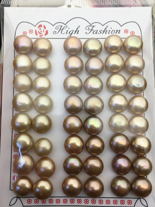 2 pairs AAA 10.5-11mm Brown button round freshwater pearls,pearl earring,pearl stud,BTN10-T1