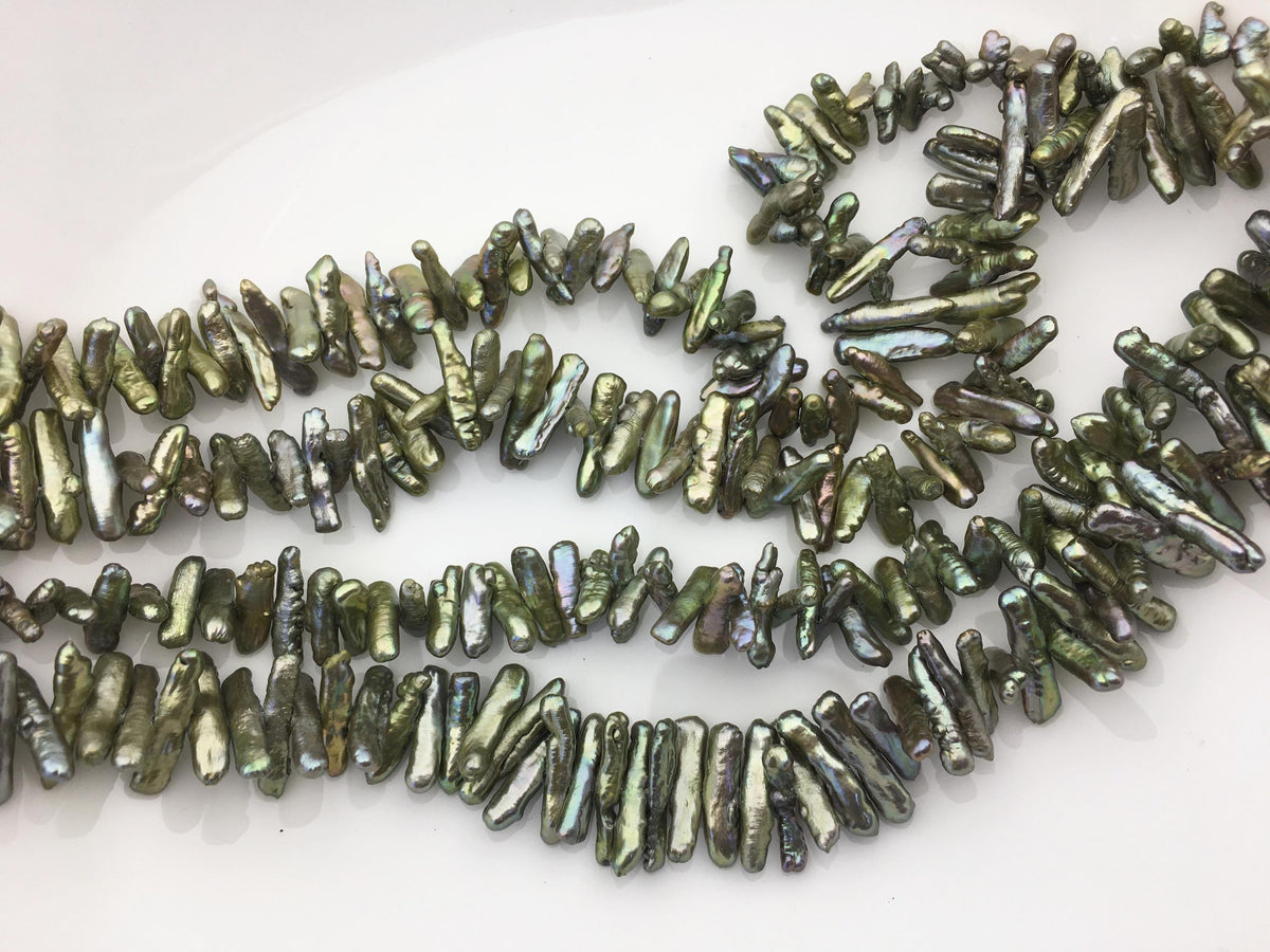 AA+ 4-5mm green Biwa Pearl Necklace,Genuine Fresh Water Pearl,Wedding Necklace,Mothers Day,ZS-80-10-37
