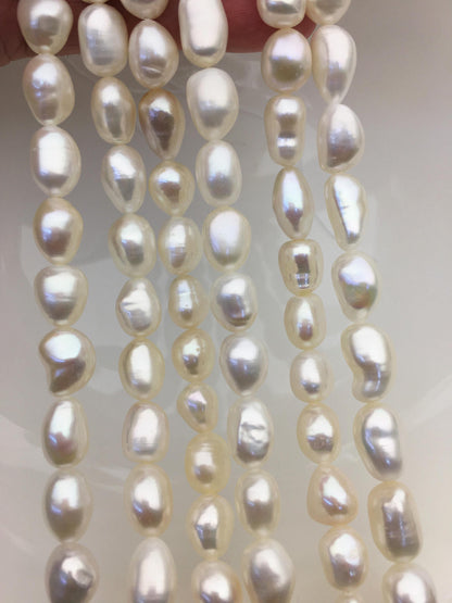 AAA 9.4-10.4x11-14mm white long nugget freshwater pearls,cultured freshwater baroque pearl bead string,LM10-3A-5