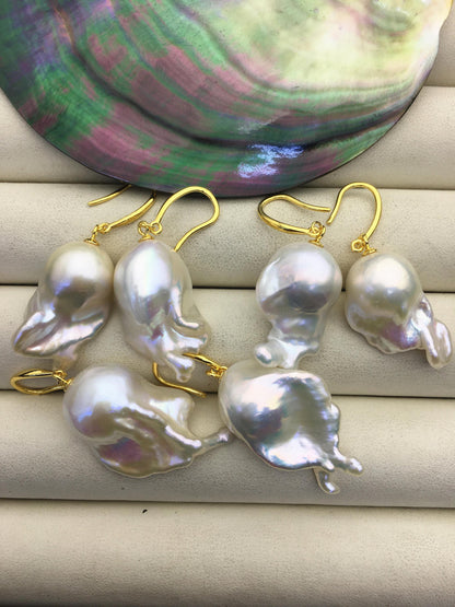 30% OFF AAA 14-19mm white flame ball pearl dangle earrings,sterling silver,earring with white baroque Natural Pearl,SE3-031-30