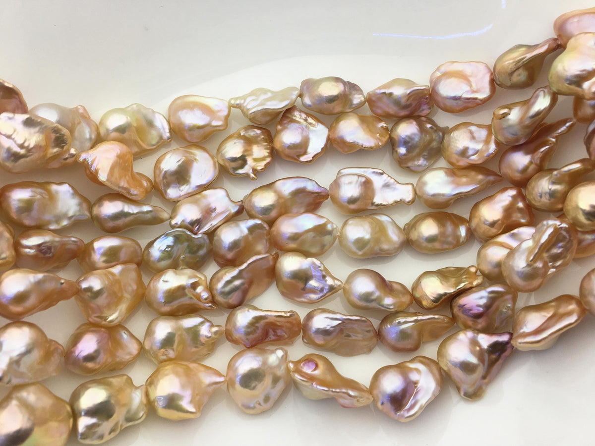 15.5'' AAA 14-18mm natural champagne flame ball pearl,FL15-3A-7-4