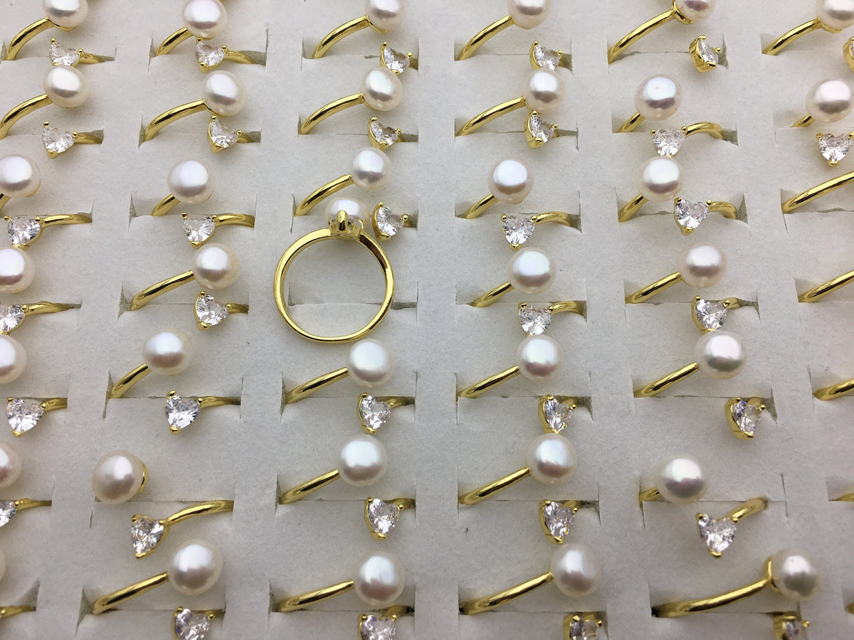 6pcs Gold Open AAA white pearl ring,inexpensive engagement rings,fashion rings,fake diamond rings real pearls,inexpensive ring,R1-088-6