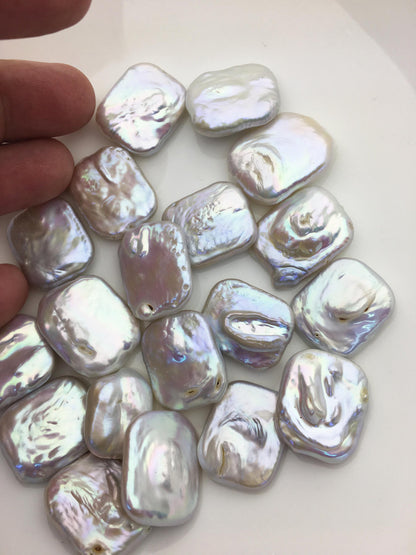 10pcs AA 19-21x20-25mm Big White Rectangle Freshwater Pearl,no hole,ZS-119-4