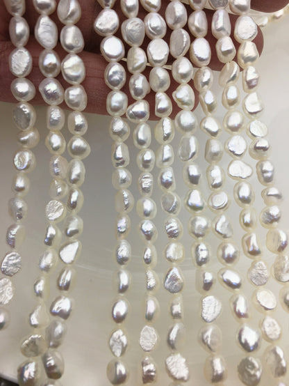 2 strands AA 6-7mm white nugget freshwater pearls,irregular nugget freshwater pearl strand,cheap price,pearl factory china,LM6-2A-5